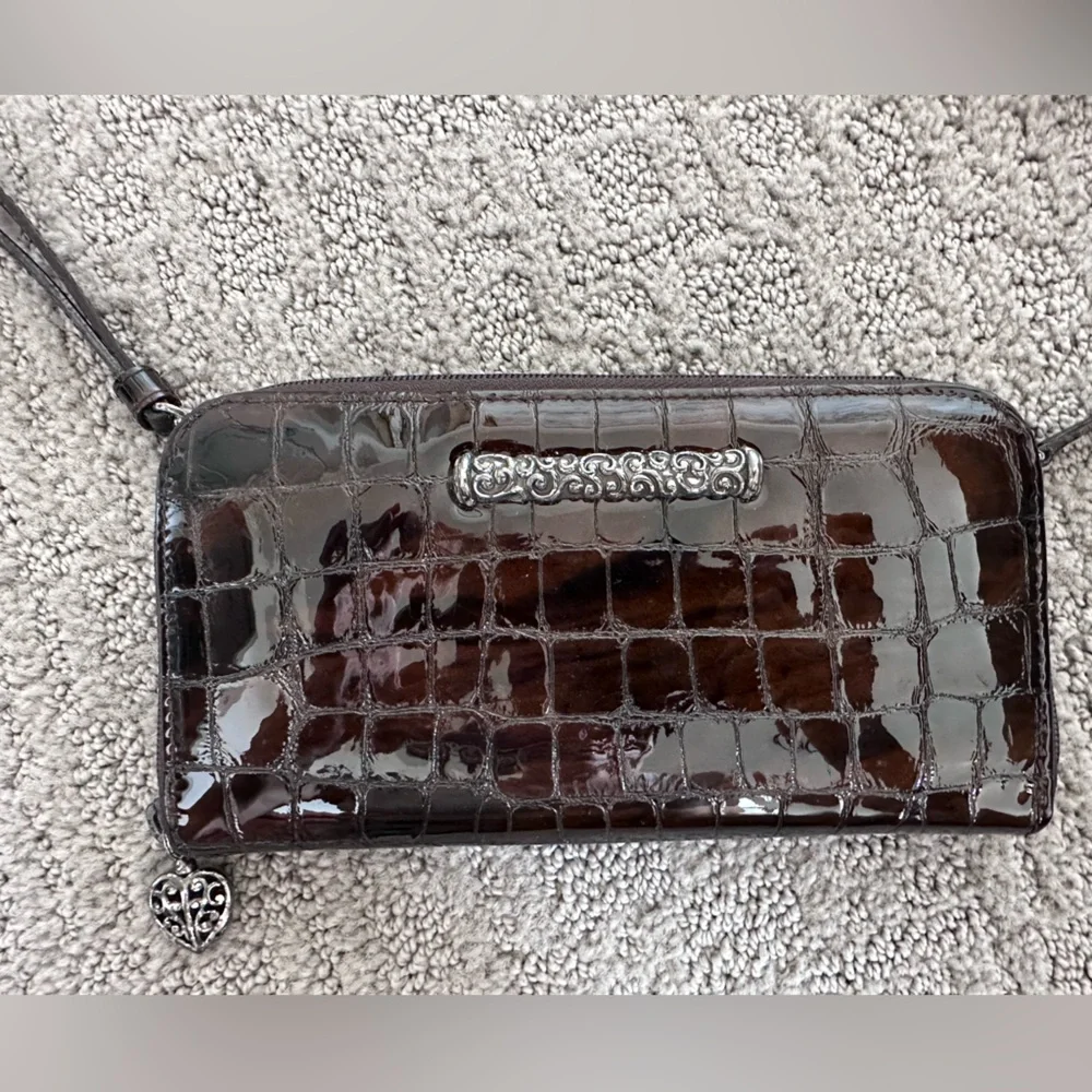 Brighton Brown Croc Embossed Leather Organizer Crossbody Wallet Purse